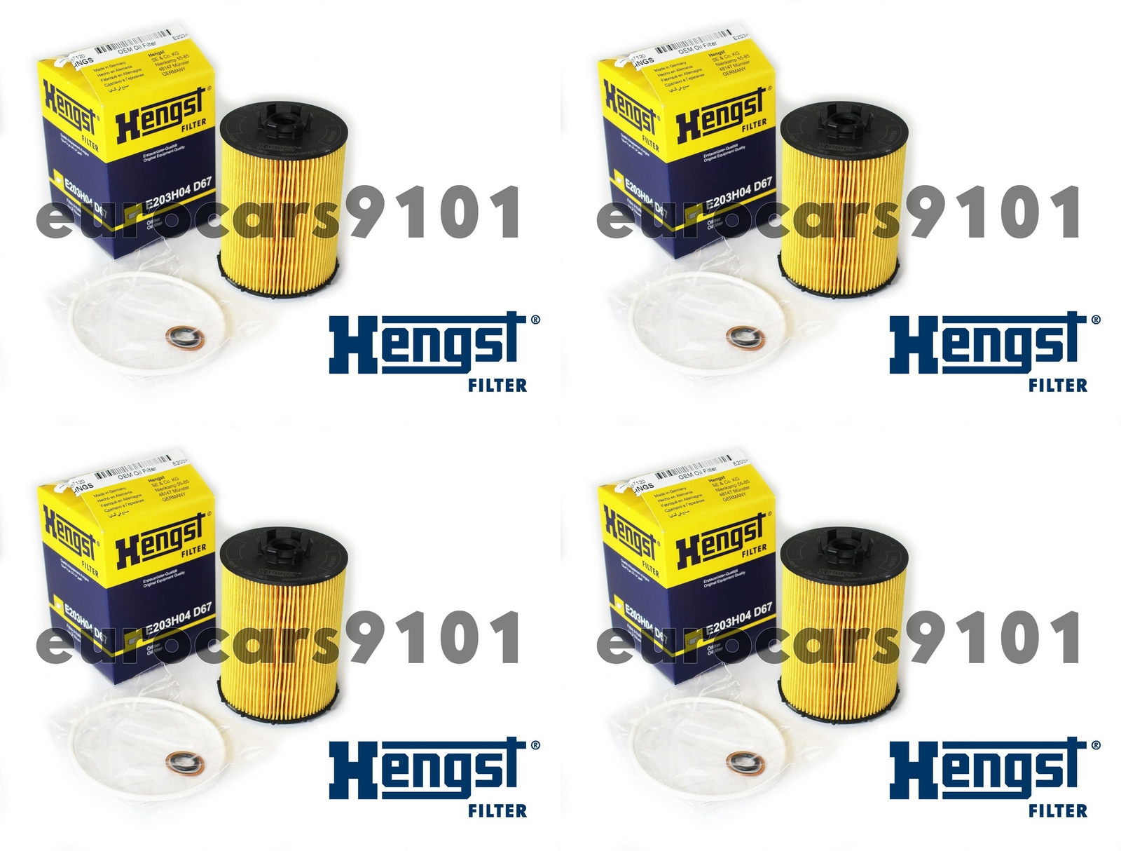 Set of 4 BMW Rolls-Royce Hengst Filters Engine Oil Filters E203H04D67