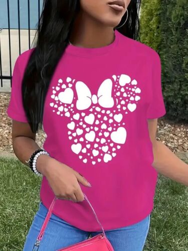 MINNIE MOUSE Heart & Bow Pattern T-Shirt 3X | Hot Pink | Gift for Her