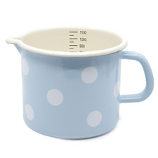Nostalgie Milchtopf Emaille Hellblau mit weißen Tupfen Topf Kochtopf  Messbecher