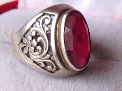 Vintage USSR Ring Sterling Silver 875 Stone Red Jewelry Fine Women's Size 7US
