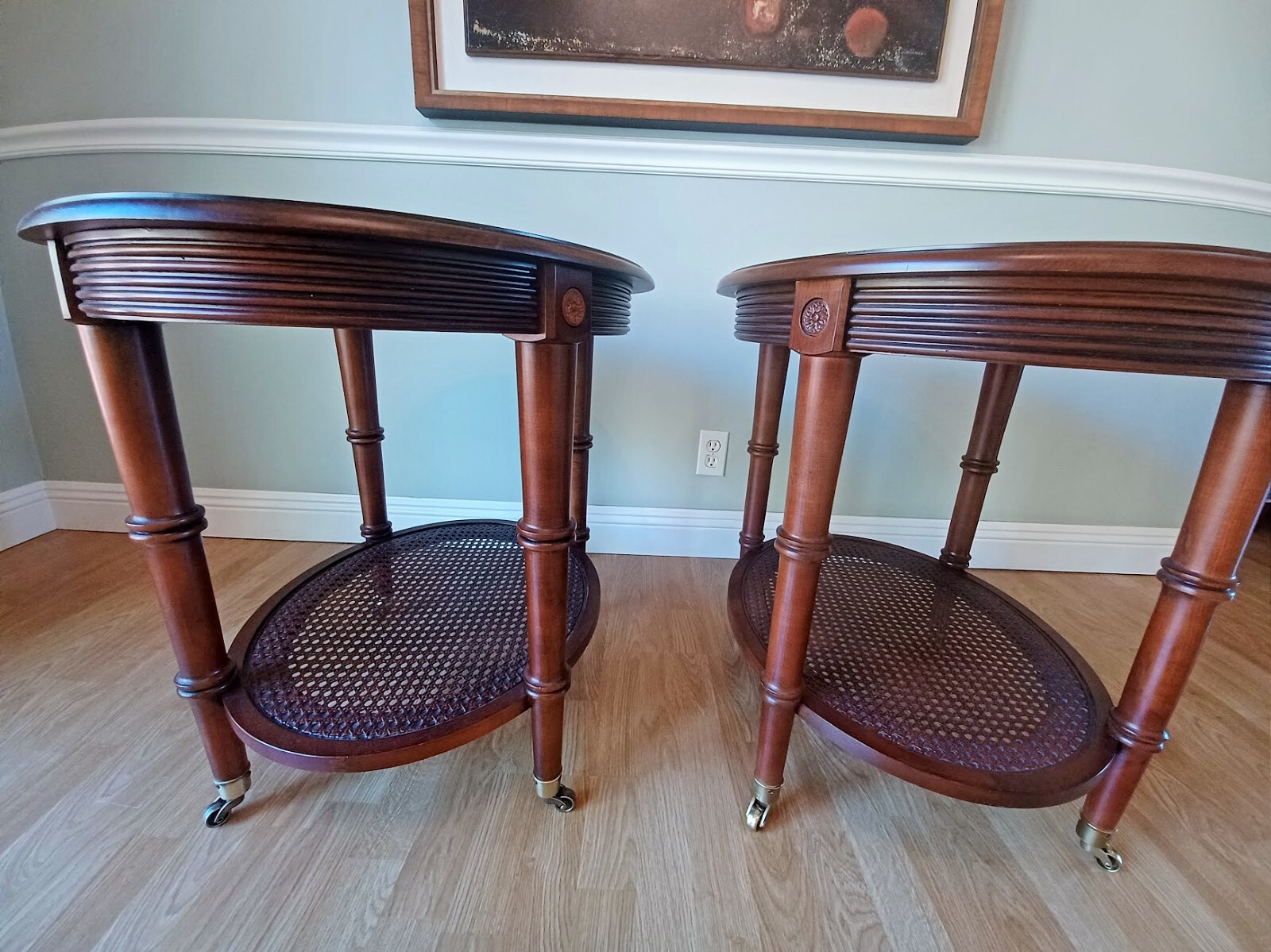A Set / Pair British Classics Freeport Oval Round Table by Ethan Allen