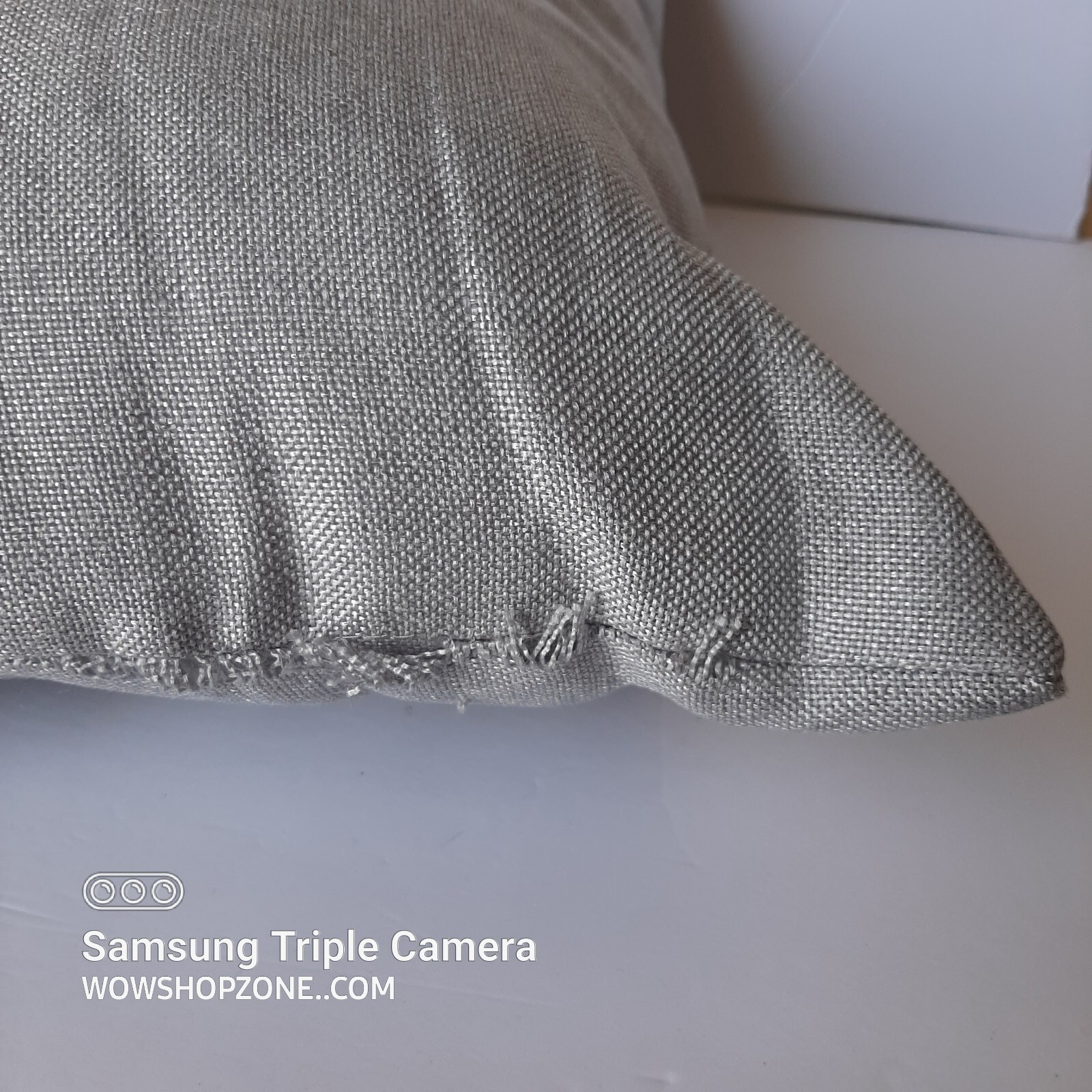 Gray Soft Linen Wood Buttons Zip Cottage Core Throw Toss Pillow Cushion Luxury