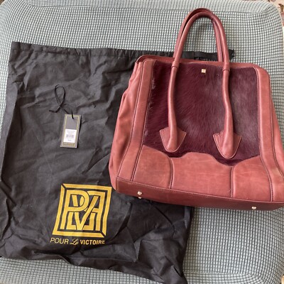 Pour La Victoire ポニーヘアーバッグ Pour La Victoire Butler Large Tote Bag in Oxblood Leather
