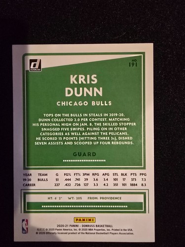 2020-21 Panini Donruss - Kris Dunn #191 - Picture 2 of 2