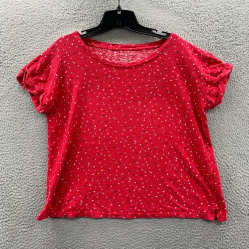 TALBOTS Blouse Womens Petite Medium Top Short Sleeve Red Linen Blend* - Picture 1 of 8
