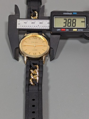 Geneva Gold Tone Dial Round Case Black Silicone Band Watch - Picture 4 of 8