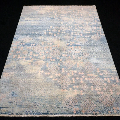 Designer Orient Teppich 214 x 150 cm Seide Modern Taubenblau Beige Handgeknüpft - Bild 1 von 4