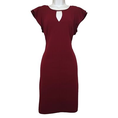 EMMA & MICHELE Burgundy Red Ruffle Flutter Sleeve Sheath Dress 6 (Small)