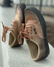 Vans Girls Sneakers Size 3 Old Skool Low Gold Glitter Sparkle Lace Up Shoes