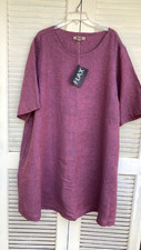 NWT 2G Vintage 2023 FLAX Designs LINEN SIMPLE DRESS BERRY Yarn Dye de la Terre