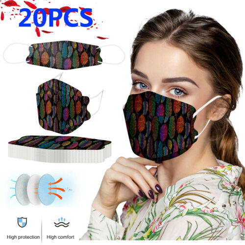 1-20PCS KF94 Unisex Adult Feather Print Outdoor Mask Protective Face Mask US - Picture 22 of 23