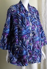New Cj Banks Sz 3x Electric Blue Purple Art-to-wear Linen Feather Jacket Blazer