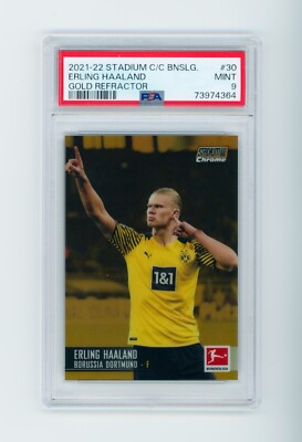 2021-22 Erling Haaland Topps Stadium Club Chrome Gold Refractor Card 3/50 PSA 9