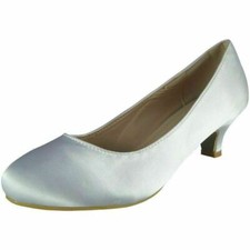 NEW LADIES BRIDAL SATIN SHOES WOMENS WEDDING BRIDESMAID LOW KITTEN HEEL UK 3-8