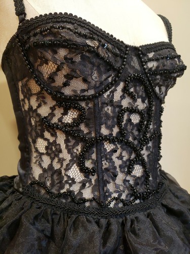 RARE Vintage Victoria' Secret Black Lace Corset Tutu Dress Lingerie Beaded New M - Picture 2 of 12