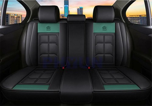 Fundas de asiento de coche de cuero negro verde de lujo cojín delantero y trasero para coches de 5 asientos - Imagen 11 de 12