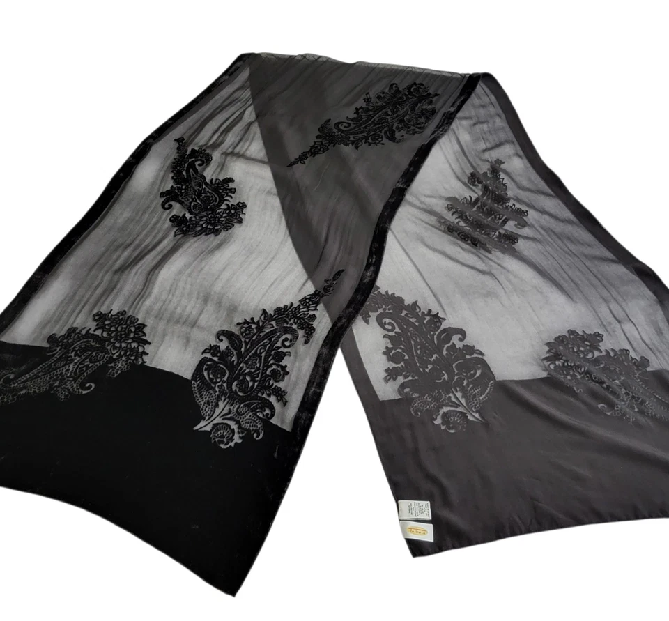 Talbots Bufanda de Seda Mantón Envoltura Floral Transparente Burnout 76x20 Whimsigoth Stevie Nicks Foto 2 de 4