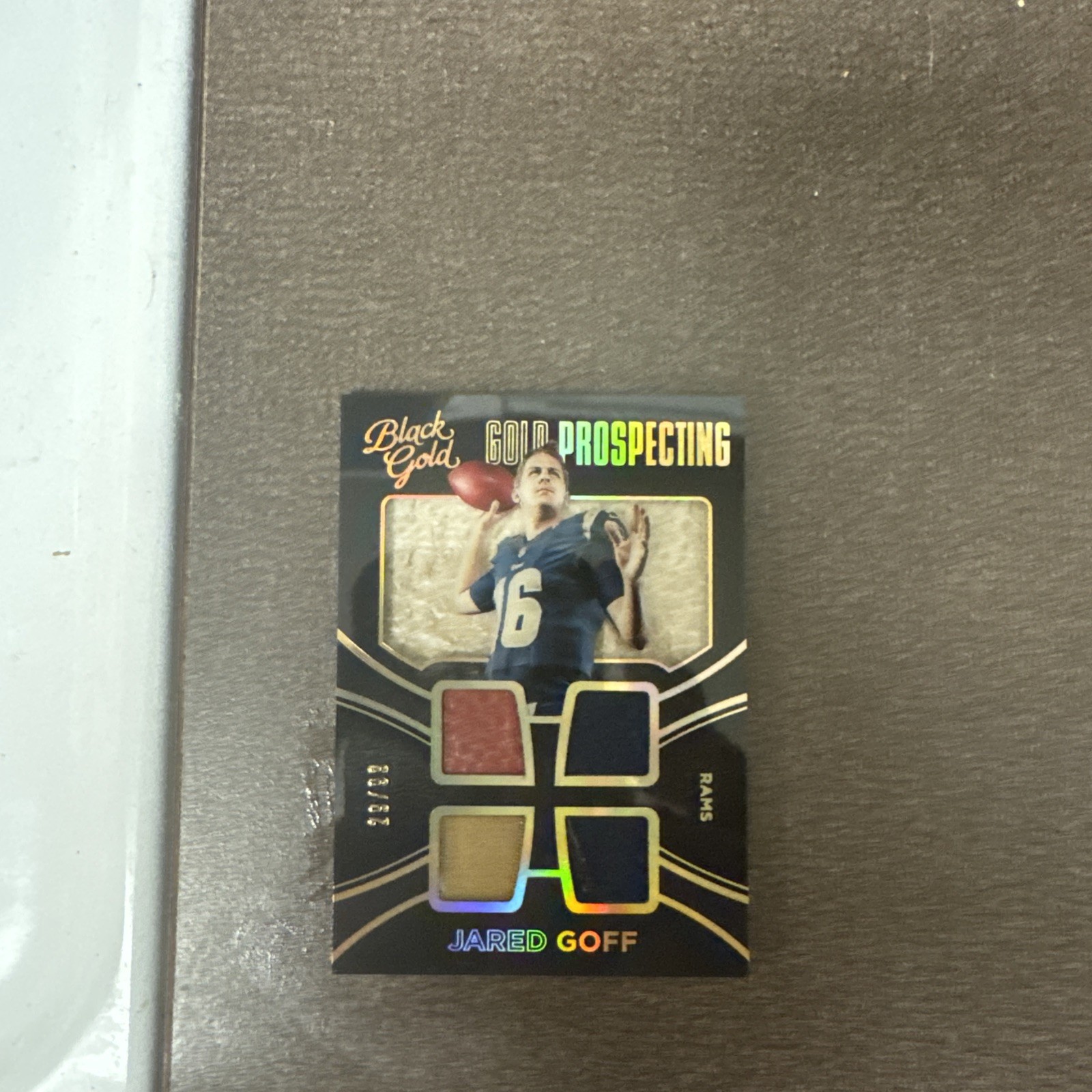 Jared Goff Panini Black Gold Gold Prospecting Quad Materials #GQ11 Base