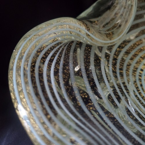 Vtg MURANO Barovier Toso Zebrati Style Gold Fleck Optic Swirl Candy Dish Ashtray - Picture 3 of 16
