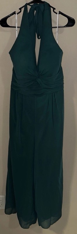 AWBridal Green Chiffon Halter Sleeveless Wide-Leg Jumpsuit Size 14