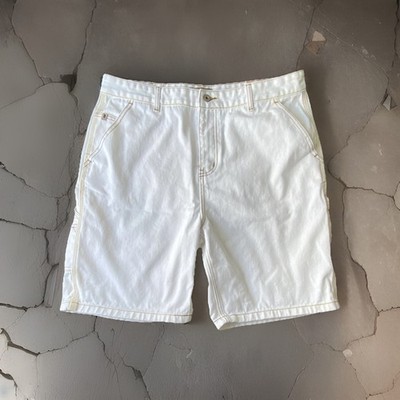 Broken Threads Denim Shorts White Baggy Cargo Pockets Button Cotton Men's