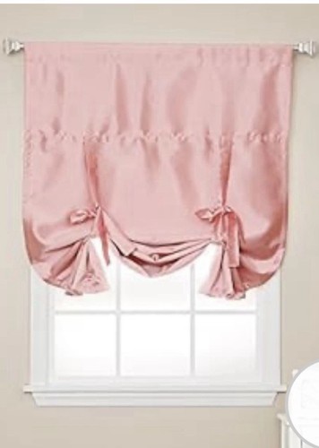 Best Home Fashion, Pink Faux Silk Blackout Tie-up Shade Solid, 1 Panel 42x63