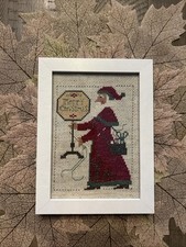 Christmas Needlepoint In White Frame 6 X 8  Santa With Merry Christmas Sign  