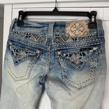 Miss Me Cuffed Capri Jeans 25 Light Wash Embellished Bling Western Y2K 28x22 