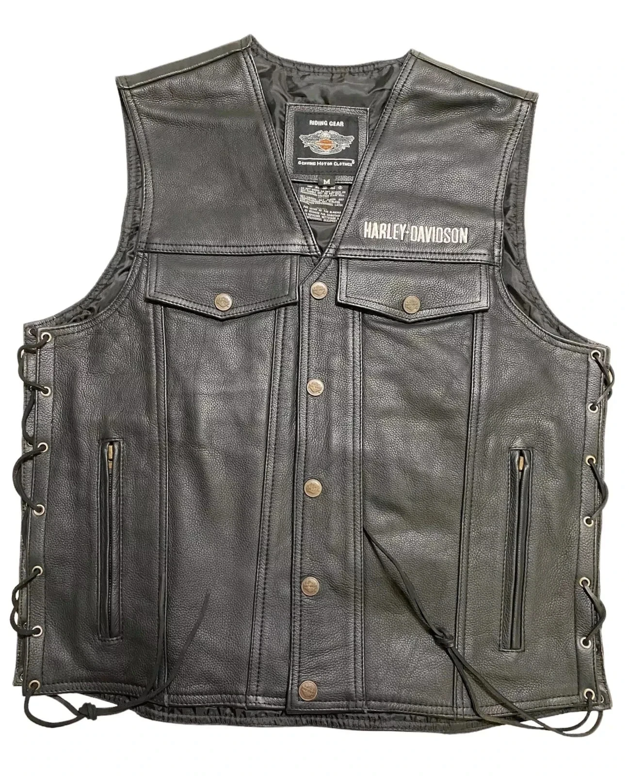 Premium Style Men’s Black Leather Vest Motorcycle Biker Riding Club Waist