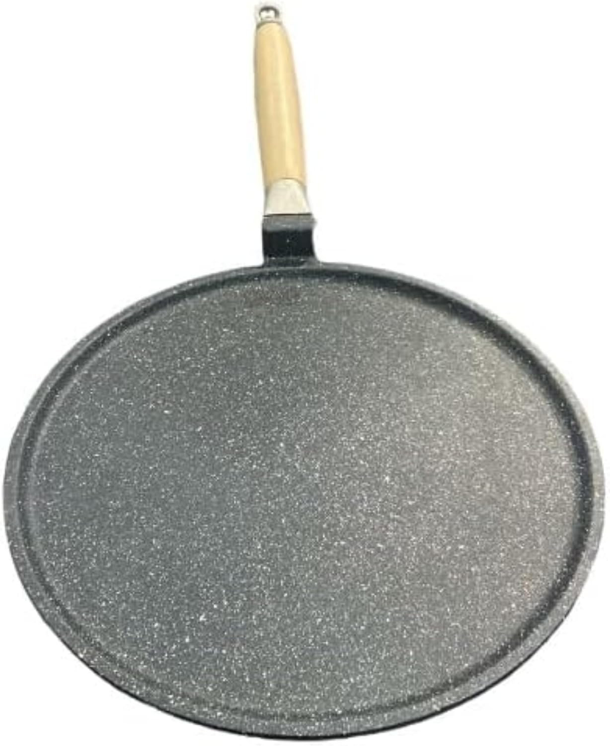 Crepiera in Pietra Lavica a Induzione, Diametro 32 Cm, Manico in Legno Estraibil