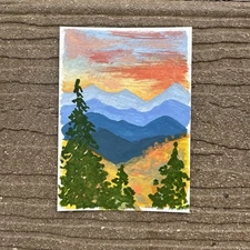 Aceo Original Smoky Mountains Gouache Landscape Painting Art Card