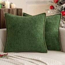 Pack of 2 Couch Throw Pillow Covers 18X18 Inch Moss Green Farmhouse Decorative