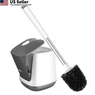 SetSail Toilet Brush and Holder, Self Closing Lid 1 pack, White & Grey
