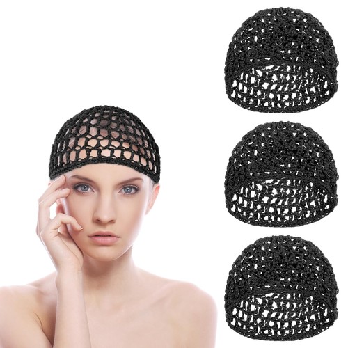 3 PCS Hair Wrap Net Crochet Hair Net for Sleep Black Snoods for Women Hair Me...