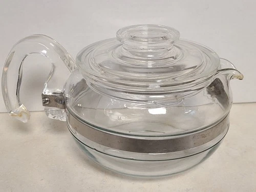 Vtg PYREX Flame Ware 8446-B Glass Stove Top Coffee/Tea Pot Kettle With Lid A1