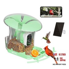 Smart Bird Feeder with Camera, Solar Powered 3 L Capacity, 2K HD AI Green