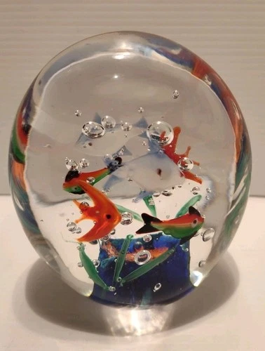 Murano Style Hand Blown Glass Aquarium Paperweight Fish Tropical