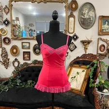 Vintage Y2K René Rofé Pink Ruffle Trim Lingerie Cami (S)