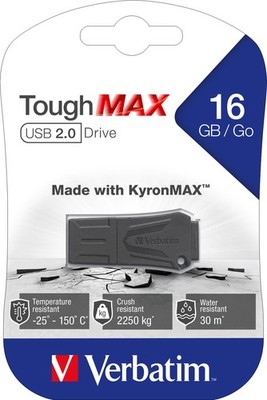 Verbatim USB 2.0 Stick 16GB, ToughMAX, schwarz KyronMAX Thermo Protect, Retail-B