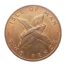 1976 Isle of Man 2 Pence Coin – Manx Shearwater & Map Design – Elizabeth II  R44