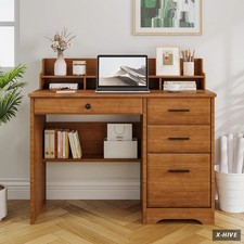 Country Rustic 20.5 "D x 44 "W 38.2 "H Small Desk Drawers Spaces Wood File Stand
