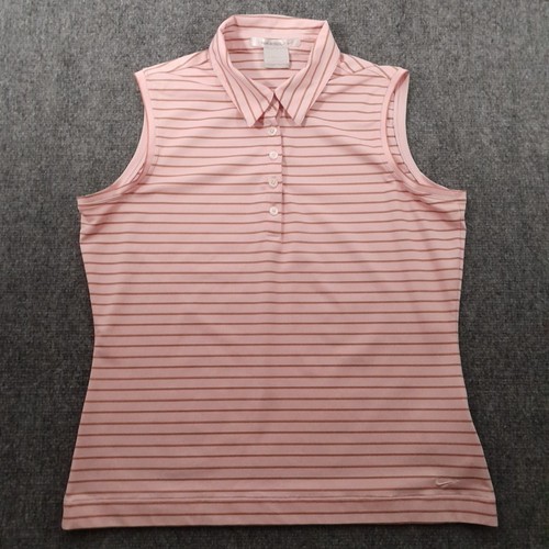 Vintage Nike Golf Top Womens M Polo Pink Striped Sleeveless Athleisure Preppy