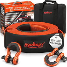 Nylon Heavy Duty Tow Strap Recovery Strap With Hooks 3 X 30ft - 35000 Lbs Brea