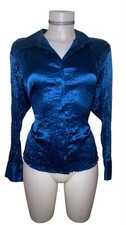 Y2k 90s Womens Victorian Blue 100 Silk Crinkle Top Sz L Whimsigoth Renaissance