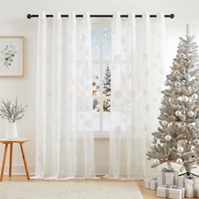 White Lace Sheer Curtains 90 Inches Long with Embroidery Cloud Pattern Window...