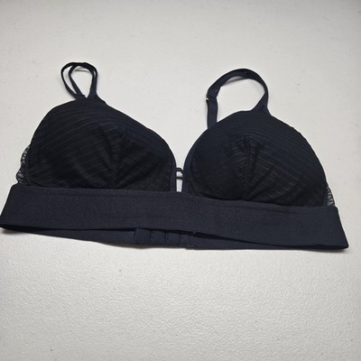 Lively Women Bra L Black Striped Bralette Wireless Mesh Strap Adjustable