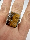 Vintage Ring Mens Tigers Eye Cameo Soldier Roman Signet Sterling 9 Gold plated
