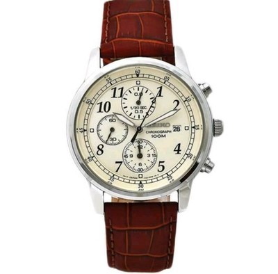 Seiko Chronograph SNDC31P1 Beige Brown Leather