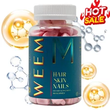 WEEM Hair Skin & Nails Gummies - Support Healthy Thick Full - Biotin Vitamins
