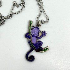 Fun Purple Monkey Enamel Pendant Necklace Silver Tone Chain Whimsical Gift Idea